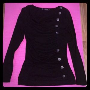 Allegra K Long-sleeve black detail cowl neck S